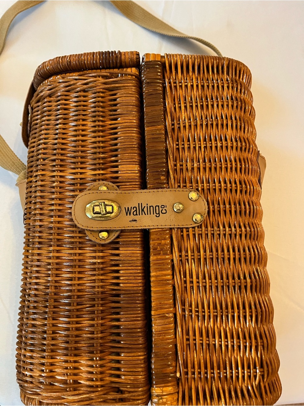 “Walking Co.” Wicker Wine Basket/Carrier-